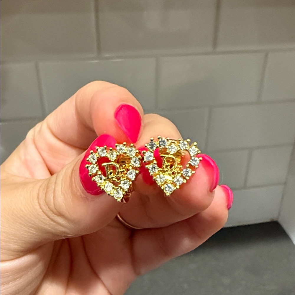 Christian Dior Heart Rhinestone Gold Clip On earrings